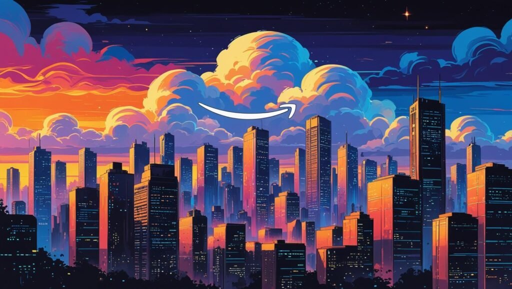 Ilustração da Amazon Web Services (AWS) mostrando soluções de infraestrutura em nuvem.