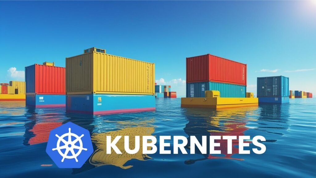 Ilustração sobre Kubernetes (K8s) e gerenciamento de containers em empresas.