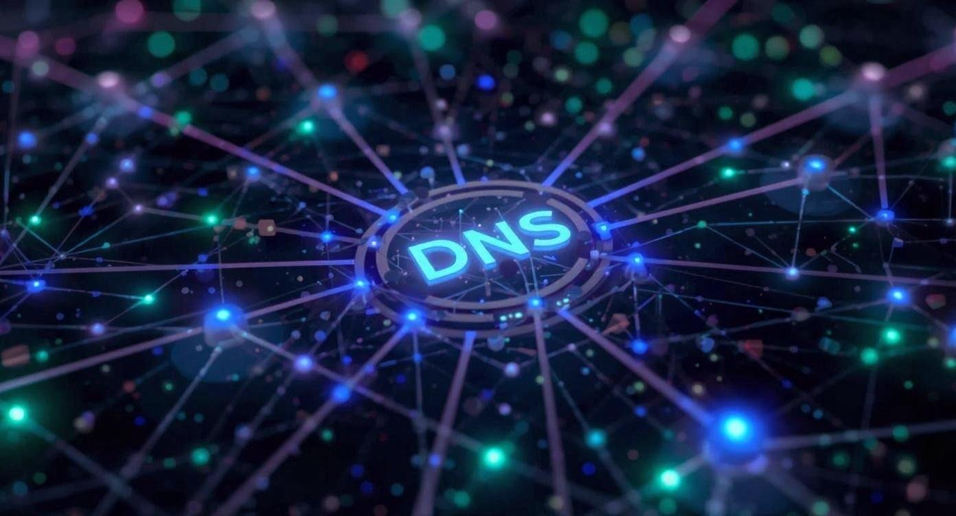 Explicação visual de como o DNS traduz domínios em endereços IP para acesso a sites na internet