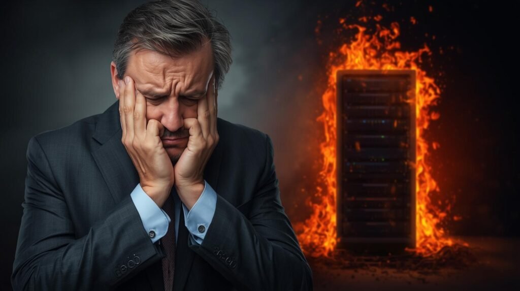 Empresário muito preocupado após perder os dados empresariais e não ter backup