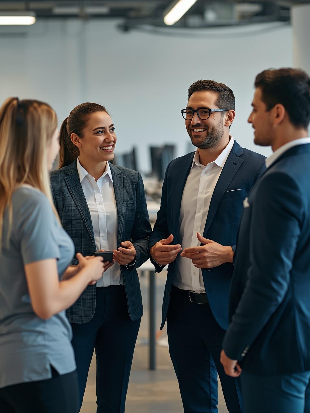 Empresários de Curitiba e região dentro de escritório corporativo falando sobres negócios e tecnologia